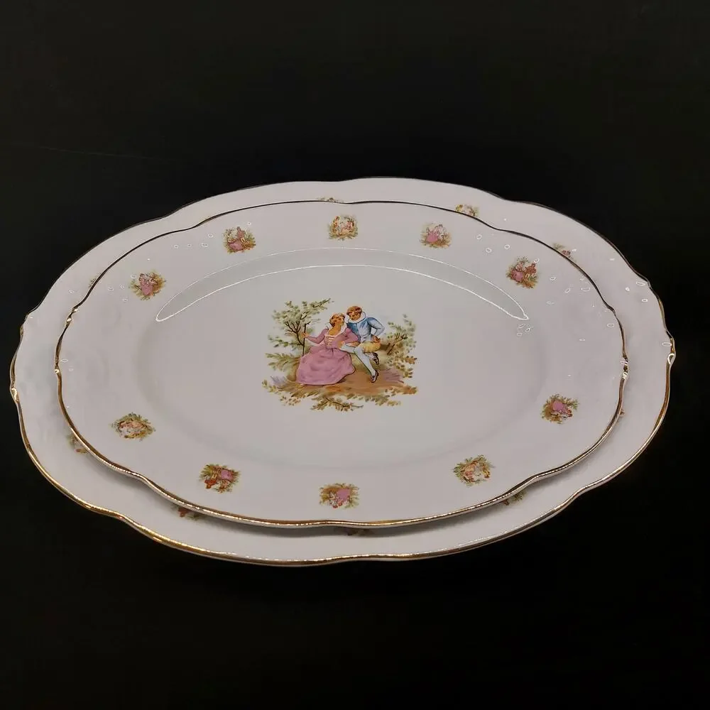 Vintage Walbrzych Poland Love Scene Porcelain Platter Set Courting Couple
